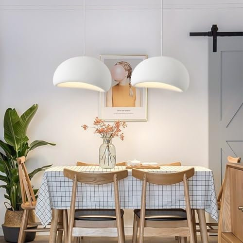 HEYUN Moderne Pendelleuchte Japanischer Wabi-Sabi-Stil E27 Weißer Kreativ Kronleuchter Esstisch Hängeleuchte Innenbeleuchtung Verstellbare Heimdekoration Für Esszimmer Küche Inselleuchte(A,50CM)