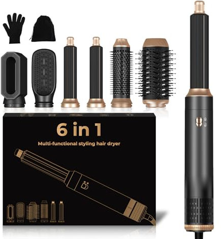 6 in 1 Airstyler Hairstyler, 30mm Lockenstab mit Luft,1000W Ionen Haartrockner, Multifunktionale Hairstyler Warmluftbürste,3 Temperatur und Kaltlufteinstellungen Mit Aufbewahrungstasche