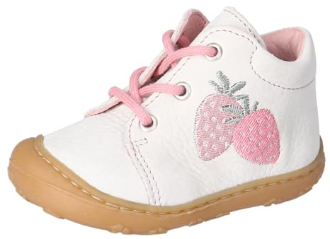 RICOSTA Mädchen Stiefel MECKI, Baby und Kleinkinder Lauflernschuhe, Weite: MITTEL, lose Einlage, Booties, Leder, Offwhite (Erdbeeren) (820), 18 EU