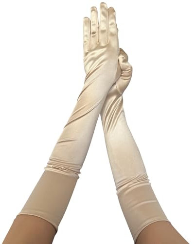 krautwear Damen Satin Handschuhe Abendhandschuhe (52 cm) in vielen Farben (1, Champagner, One Size)