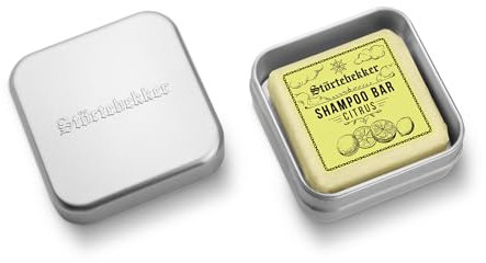 Störtebekker® Premium Festes Shampoo Citrus & Seifendosen Set - Pflege-Shampoo + Seifendose Aluminium - Shampoo Bar im Set für Haar, Gesicht & Körper - Handgefertigt in Seifenmanufaktur