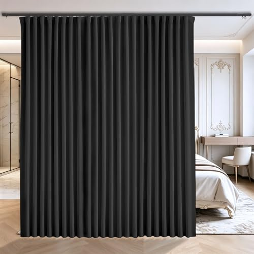 Grichril Boden-zu-Deckenvorhang für Wand-Deckenmontage, extra breit, Verdunkelung, schalldichter Raumtrenner, Sichtschutz Raumteiler für Deckenschienensystem oder Stange mit Haken, 100 W x 90 L, 1