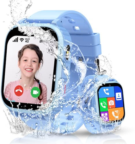 4G Smartwatch Bambini, Orologio Smartwatch Bambini con GPS Videochiamate Chiamate Telefono, Orologio GPS Bambini Bambino IP68 Impermeabile Sveglia Giochi Modalità Classe Regalo per Ragazzo Ragazza