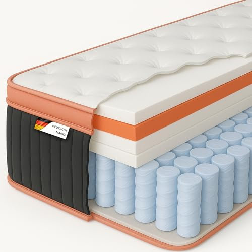 Arensberger Kupfermatratze mit Federkern & Kupferschaum + integrierter Topper | 180x200 cm Höhe 25cm | Härtegrad H3/ H4 | Taschenfederkern Matratze | Rollmatratze | ergonomisch
