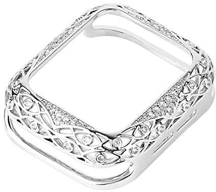 BANDKIT Für uhr luxus frauen metall geschnitzte abdeckung 38mm 40mm 42mm 44mm 41mm 45mm protector case 7 / SE / 6/5 / 4/3/2/1 Diamond Watch Case.(Silver,44mm)