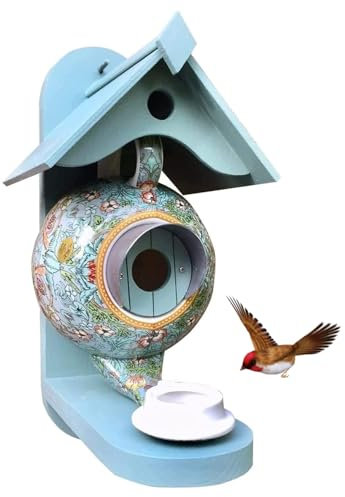 Hanging Bird House und Feeder Dekorative Teekanne Holz Keramik Vogel Tisch Cyan mit wasserdicht