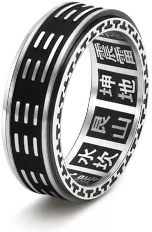 Tai Chi Bagua-Ring, drehbarer Fahrradring aus Edelstahl für Herren und Damen, Silber, 5
