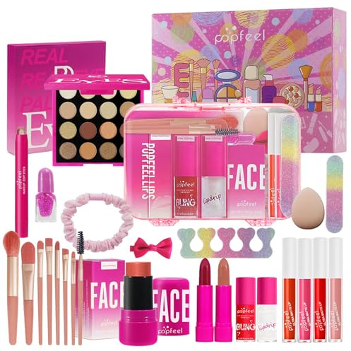 LHLXZQ Set de Maquillaje, Kit de Cosméticos Profesional para Niñas Mujeres | con Eyeshadow Pintalabios Brillo de Labios Corrector Colorete Máscara Eyeliner Pinceles, Paleta Maquillaje Portátil