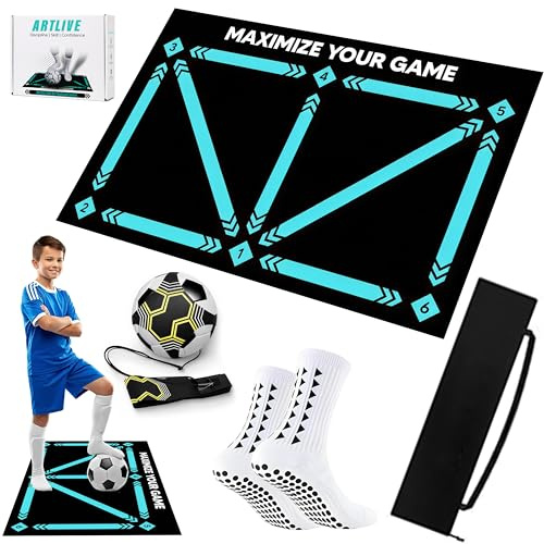Soccer Mastery Skills Fussball Trainingsmatte XL 90 x 60 cm mit Trainingsgürtel Ballkontrolle & Stressabbau Kompatibel mit FPRO App | Geburtstagsgeschenk für Jungen
