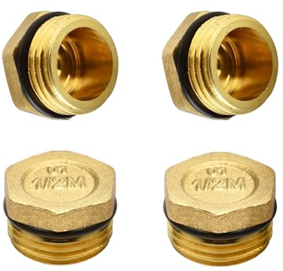 TMZELOA 4 PCS Tappi in ottone G1/2 Filetto Maschio Filettatura Esterna Tappo Rubinetto Esagonale Maschio 1/2'' Tappi per Tubi con Esagono Tappi Ciechi Ottone con Filettatura Maschio Tubo Gas Cucina