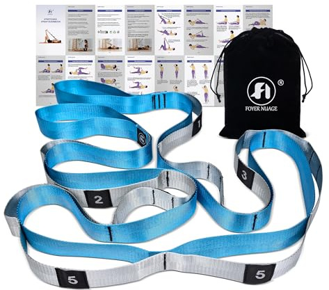 Foyer Nuage Yoga Stretching Band, nicht elastischer Yoga-Stretchgurt mit Schlaufen, 3,8 cm x 2,45 m, Stretchbänder für Physiotherapie, Pilates, Tanz, Gymnastikübungen