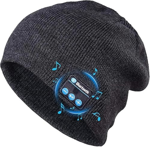 puersit Bonnet Bluetooth, Unisexe sans Fil V5.2 Knit Cap Casque Bonnet Bonnet, Lavable Chapeau Casque Bluetooth avec Micro Haut-parleurs stéréo intégrés Cadeau pour Homme Femme