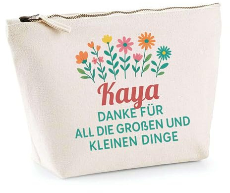 Kosmetiktasche Danke Kaya – Schminktäschchen Make-up Kulturtasche aus Baumwolle – Geschenk Muttertag Geburtstag Schwester Weihnachten Patentante