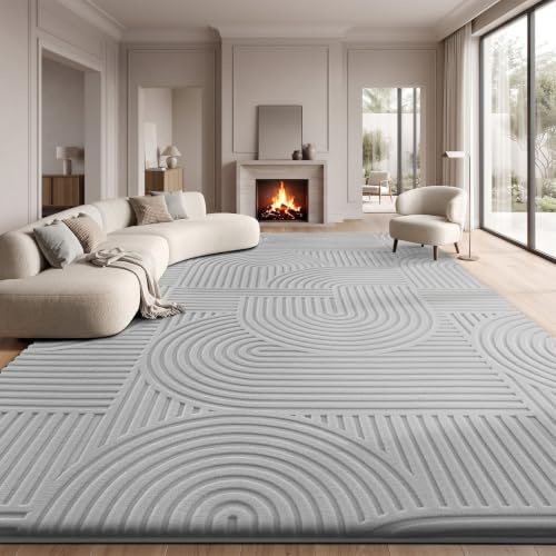 Sour Lemon Groß Teppich Wohnzimmer 200x300cm, Flauschiger Hellgrau Teppiche | Waschbarer Kurzflor Teppich Kreis Design, Rutschfeste Teppiche für Schlafzimmer, Esszimmer, Küche und Büro