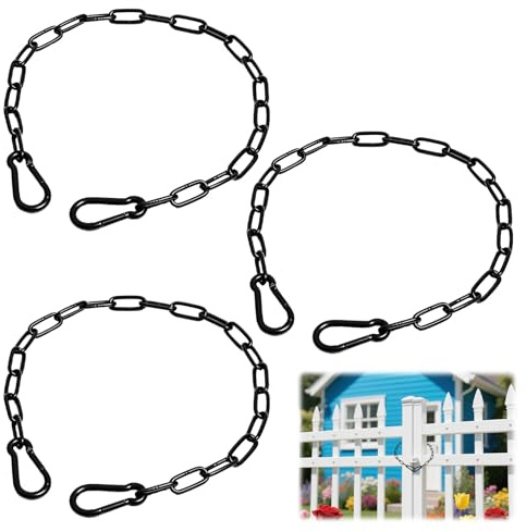 3PCS Heavy Duty Black Metal Chains with Carabiners, 50CM Gate Chain,Gate Security Chains for Outdoor Equipment Stabilization Fences, Pet Enclosures, DIY Projects,
