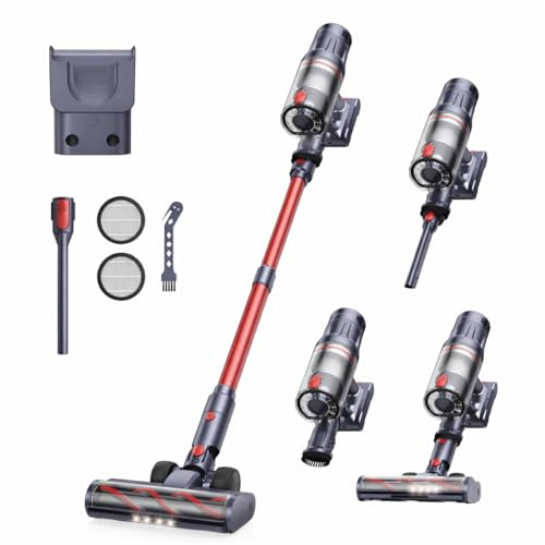 INTETURE Akku Staubsauger Kabellos 600W 50KPa, Akkustaubsauger mit 65 Min Laufzeit, Selbststehender Stabstaubsauger mit Wandhalterung & Ladefunktion, Touchscreen, Für Teppich, Hartboden & Tierhaare