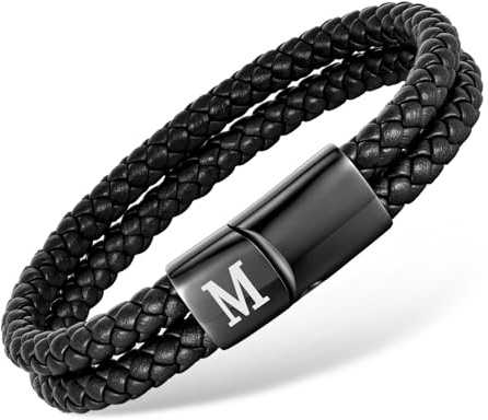 FLHEART Armband Herren mit Buchstaben M - Lederarmband Geschenke für Männer