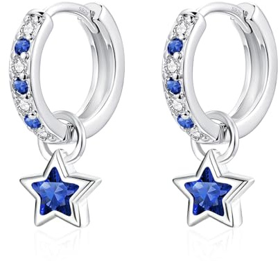 Zecimi Creolen Silber 925, 925 Sterling Silber Stern Hängend Ohrringe Damen | 12mm Stern Ohrhänger mit AAAAA Zirkonia, Klein Hypoallergen Kreolen Hängeohrringe, Mode Kinderohrringe Schmuck für Mädchen