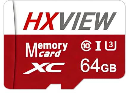 HXVIEW U3 C10 V30 Carte mémoire micro SDXC UHS-I 64 Go Vitesse de lecture jusqu'à 100 Mo/s, pour caméras de sécurité, caméras embarquées, smartphones, tablettes