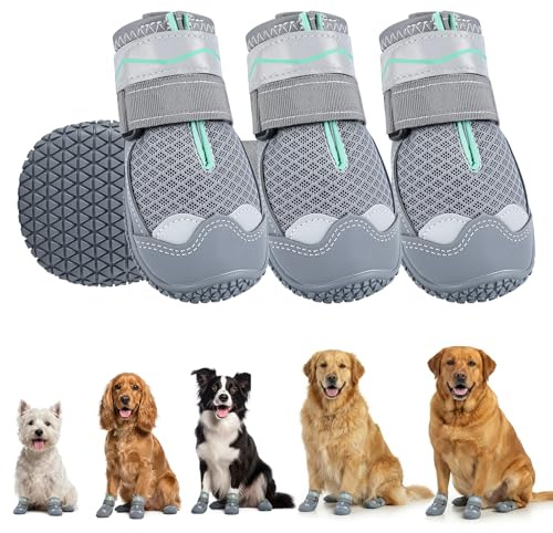 Gimars Pfotenschutz Hundeschuhe, wasserdicht und rutschfest, atmungsaktiv für Outdoor und heiße Gehwege, mit reflektierenden Riemen, für kleine mittlere große Hunde, 4er Set Grau #5