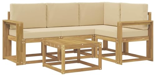 vidaXL Outdoor-Sofagarnitur mit Kissen 5 pcs Weiß und Beige, Gartenmöbel, modernes Loungesofa, Eckset für die Terrasse, Robustes Sitzmöbel für drinnen und draußen