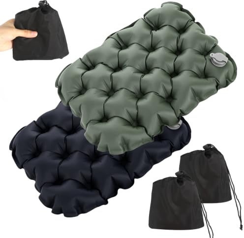 2 Stück Aufblasbares Sitzkissen Sitzkissen Faltbar Outdoor Aufblasbar | Ultraleichtes Sitzkissen Aufblasbar Outdoor für Camping Picknick Wandern Strand & Reisen (Grün & Schwarz)