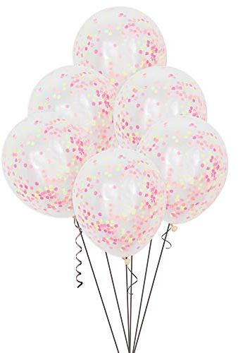 Neon Confetti Clear Latex Balloons (30cm) Pack of 6 - Transparent Premium Latex, Perfect for Parties & Celebrations