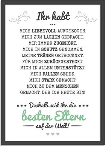 OWLBOOK Geschenke für Mama und Papa - Beste Eltern Bild im Rahmen A4 - Ostergeschenke Weihnachtsgeschenke für Eltern Geschenk Geschenkideen für Mama und Papa
