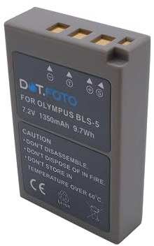 Dot.Foto BLS-5, BLS-50 Premium Grande Capacité 7.2v / 1350mAh Batterie Rechargeable pour Olympus Om-5 Om-D E-M10 Mark IV, E-M10 Mark II, E-M10 Mark III S, E-M5 Mark III