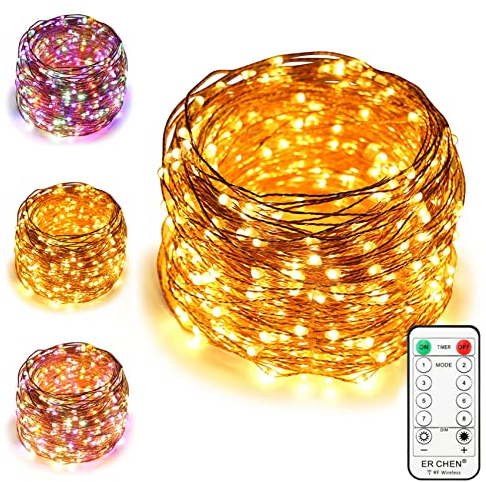 ErChen Strombetrieben Zweifarbige LED Lichterkette, 165 FT 50M 500 LEDs-Plug in 8 Modi Dimmbare Kupfer Draht-Lichterketten mit Fernbedienung Timer für Innen Außen Weihnachten (Mehrfarbig, Warmweiß)