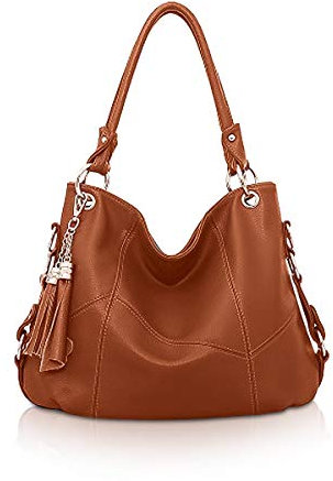 NICOLE & DORIS Damen Handtasche Groß Designer Umhängetasche Leder Tote Bag Shopper Handtasche Elegant Tasche mit Quaste Ziegelrot