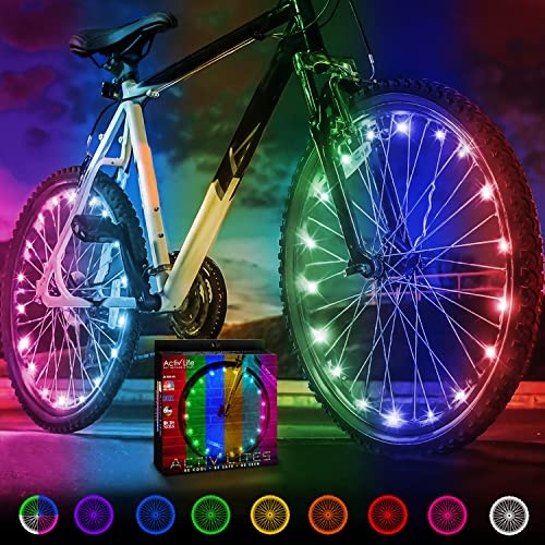 Éclairage de Roue de vélo à LED Activ Life : Visible sous Tous Les Angles pour Une sécurité et Un Style ultimes - Piles incluses, Pack de 2 pneus, Changement de Couleur