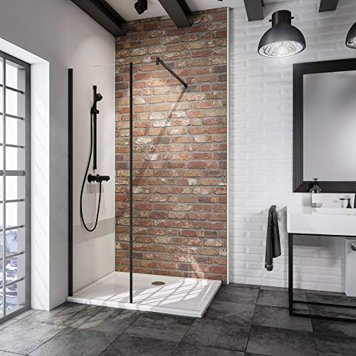 Schulte D583810 68 500 Duschwand Alexa Style 2.0 Walk In 2-teilig Black Style, 120 x 200 cm, 6 mm Sicherheitsglas Klar hell fixil beschichtet, schwarz matt, Montage auf Duschwanne oder Fliese