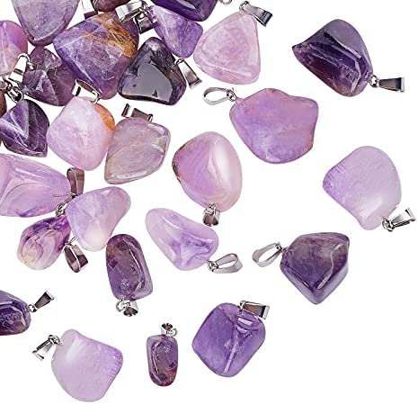 UNICRAFTALE 24pcs Natural Amethyst Anhänger Amethyst Stein Anhänger Mit Edelstahl Anhänger Verschluss Quarz Anhänger Großer Loch Quarz Steine Anhänger Für Frauen DIY Halsketten, Loch 3x7.5 mm