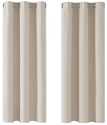 Deconovo Blickdicht Gardinen mit Ösen für Schlafzimmer Thermogardinen Vorhang Blickdicht Dicke Thermovorhang Kälteschut Hitzeschutz, 138x107cm(HöhexBreite), Hellbeige, 2er Set