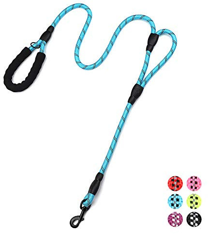 Strong Rope Dog lead 6ft Long with Two Padded Handles,Heavy Duty,Reflective Double Handle Training Dog Lead for Large Dogs or Medium Dogs,Dual Handles Leash(Blue)