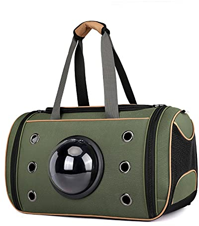 RAIKOU Haustiertasche Tragetasche Haustier transparente Raumkapsel-Tasche Hundekäfig atmungsaktive Umhängetransporttasche für Katzen und Hunde(Grün)