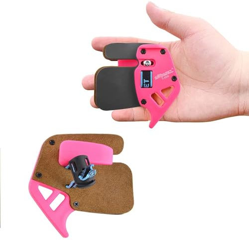 ZSHJGJR Bogenschießen Echtleder Fingerschutz Leder Fingertab für Bogen Finger Tab mit Ankerplatte Einstellbare für Recurvebogen Jagd Schießen Fingerschutz Rechtshänder (Rosa, S)