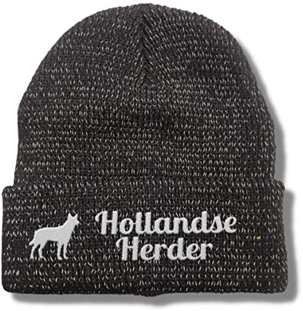 siviwonder Beanie wintermütze schwarz Hollandse Herder reflektierende Mütze Stickerei Hund Winter Strickmütze Reflex Beanie warm Sichtbarkeit bei dämmerung und Nacht für gassi joggen