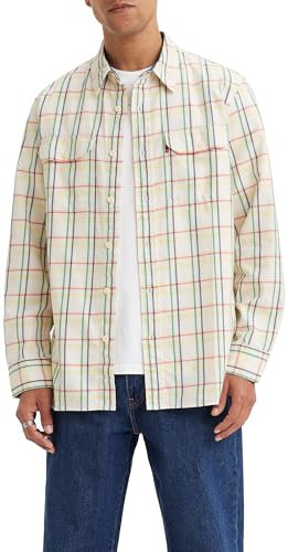 Levi's Men's Classic Worker Standard Shirt, Smaller Samson Plaid Egret, XS