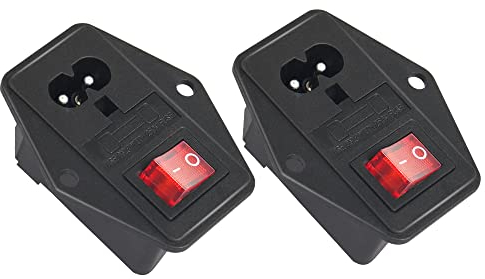 PNGKNYOCN Connettore del modulo di ingresso IEC C8 AC 250V 5A 2 pin Adattatore per spina per montaggio a pannello Fusibile con interruttore a pulsante rosso Presa di alimentazione (2-pack)