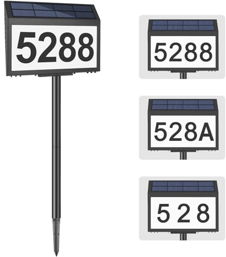GEAGMAGC Solar Address Sign, House Numbers for Outside, LED Address Plaque | Solar-Powered LED Illuminated, Waterproof Outdoor Design, Wall-Mounted or Ground-Staked, Easy-to-Read Address, 8.7 × 6.4 in