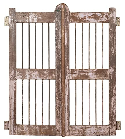 Biscottini Puerta de madera grande para exterior L91XPR4XH113 cm | Puerta de jardín de madera maciza y hierro | Puerta de madera para exterior