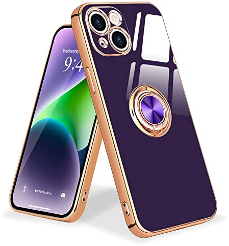 Urarssa Kompatibel mit iPhone 14 Hülle mit 360 Grad Ring Ständer Handyhülle Schutzhülle Magnetischer Autohalterung Stoßfest Hülle Case für iPhone 14-Dunkelviolett