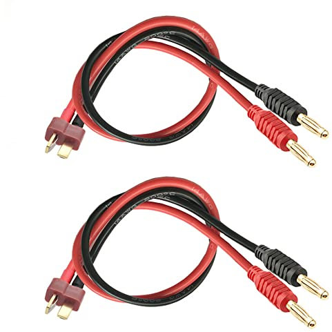 WOODGUILIN T Stecker Connectors,T Steckerstecker auf 4mm Bananenstecker Adapter mit 30cm 12AWG Kabel T Plug Stecker für RC Hubschrauber,Quadcopter, Lithium Batterien Batterieanschluss(2 Pack T Plug)