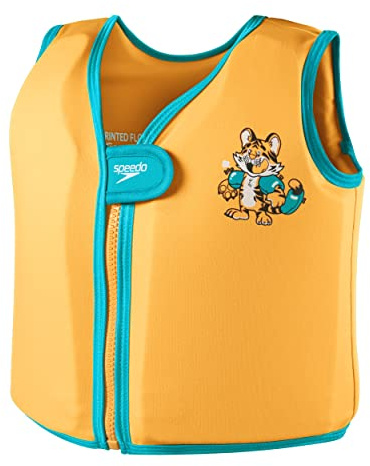 Speedo Unisex-Baby Character Printed Buoyancy Vest | Flotation | Learn to Swim | Swimming Lessons, Aanadi Orange/Aquarium/Black, 4-6YR