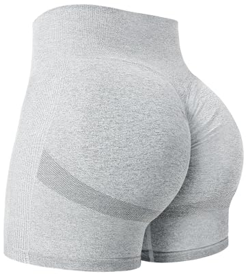 Yiifit Damen Nahtlose Scrunch Lächeln Kontur Yoga Laufen Sport aktiv Übung Fitness-Shorts Hellgrau Medium