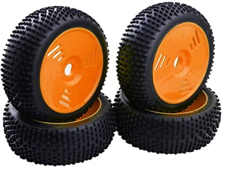 misppro 4 Stück 17 mm Nabenrad Felge & Gummireifen Reifen für 1:8 RC Off-Road Buggy Truggy - Orange