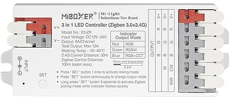 LIGHTEU®, Milight Miboxer Zigbee3.0 and 2.4GHz 3 in 1 LED strip controller 12V/24V compatible with Zigbee 2.4GHz remote control, APP/Voice control, E3-ZR