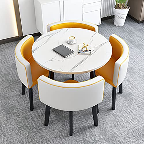 Esstisch-Set,Runder Esstisch mit 4 Stühlen Set,Besprechungstisch mit Stühlen, Rezeption Tisch und Stuhl Kombination,Verhandlungstisch Meetings Kleine Runde Tische,Platzsparende L80*W80*H75cm A-10